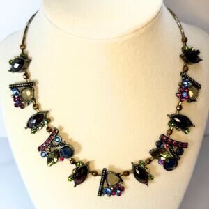 Vintage Multi Colored Stone Necklace Colorful Artsy Marked JB Bronze Color